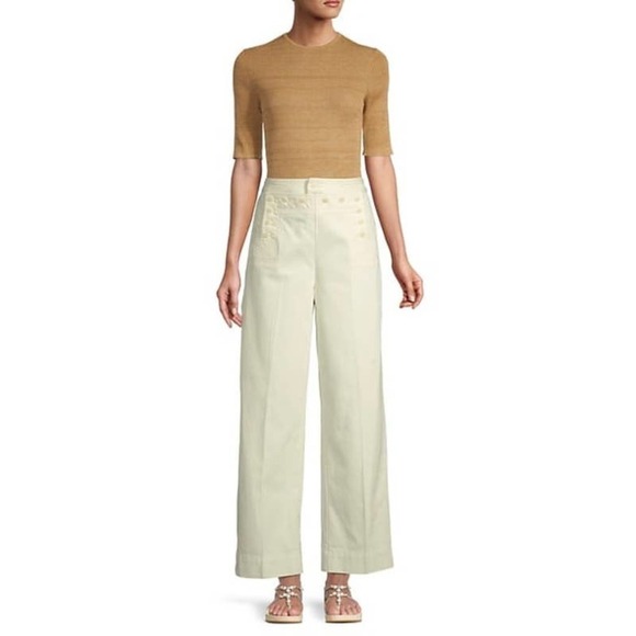 Tory Burch Button Detail Cropped Wide Leg Sailor Pants Size 6 NWOT - Picture 1 of 11